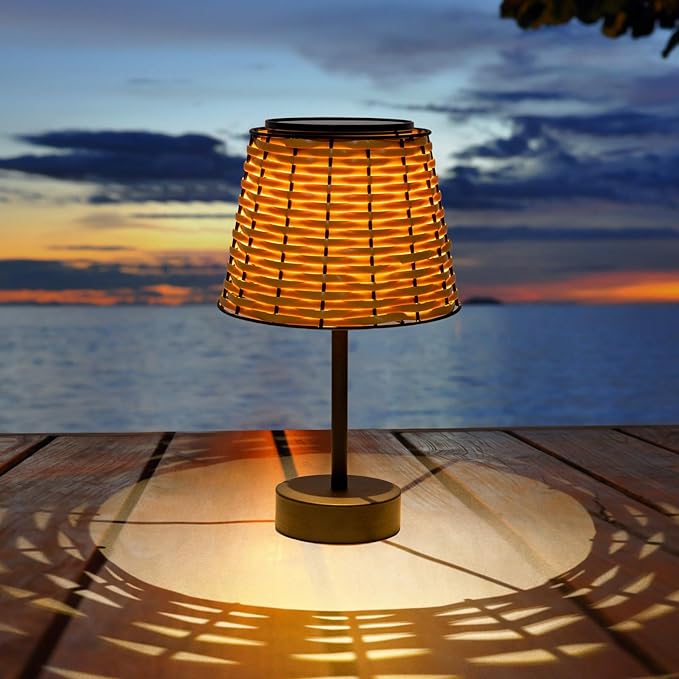 Solar Table Lamps for Outside,Handmade Rattan Woven LED Desk Outdoor Lamp Waterproof Boho Decoration for Garden,Yard,Patio,Porch,Trees,Lawn,Pathway(Austin Natural Brown)-VerdiqueGarden