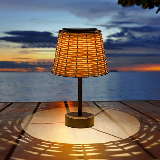 Solar Table Lamps for Outside,Handmade Rattan Woven LED Desk Outdoor Lamp Waterproof Boho Decoration for Garden,Yard,Patio,Porch,Trees,Lawn,Pathway(Austin Natural Brown)-VerdiqueGarden