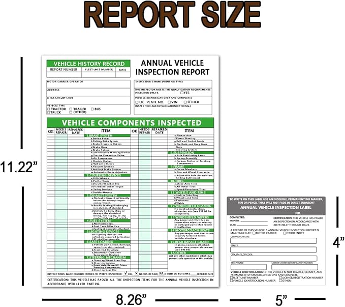 Annual Vehicle Inspection Report Form Dot Annual Inspection Forms and Stickers, 25-pk 3-Ply Carbonless Adhesive Vinyl Label 2-Ply, Driver Vehicle Inspection Report Book for Truck Drivers-VerdiqueGarden