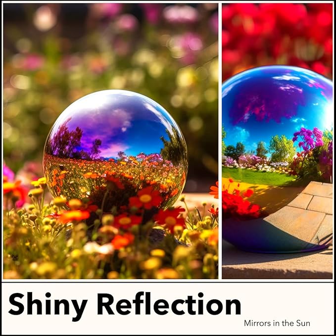 10 Inch Stainless Steel Gazing Globe,v2croft Hollow Ball Mirrored Surface Polished Shiny Sphere,Garden Stainless Steel Gazing Ball for Outdoor Lawn Pond Yard Ornament(rainbow)-VerdiqueGarden