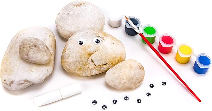 Creative Roots Paint Your Own Rock Pets by Horizon Group USA, 6 Colors, Paint Brush, Wiggly Eyes and Glue Included, Multicolor-VerdiqueGarden