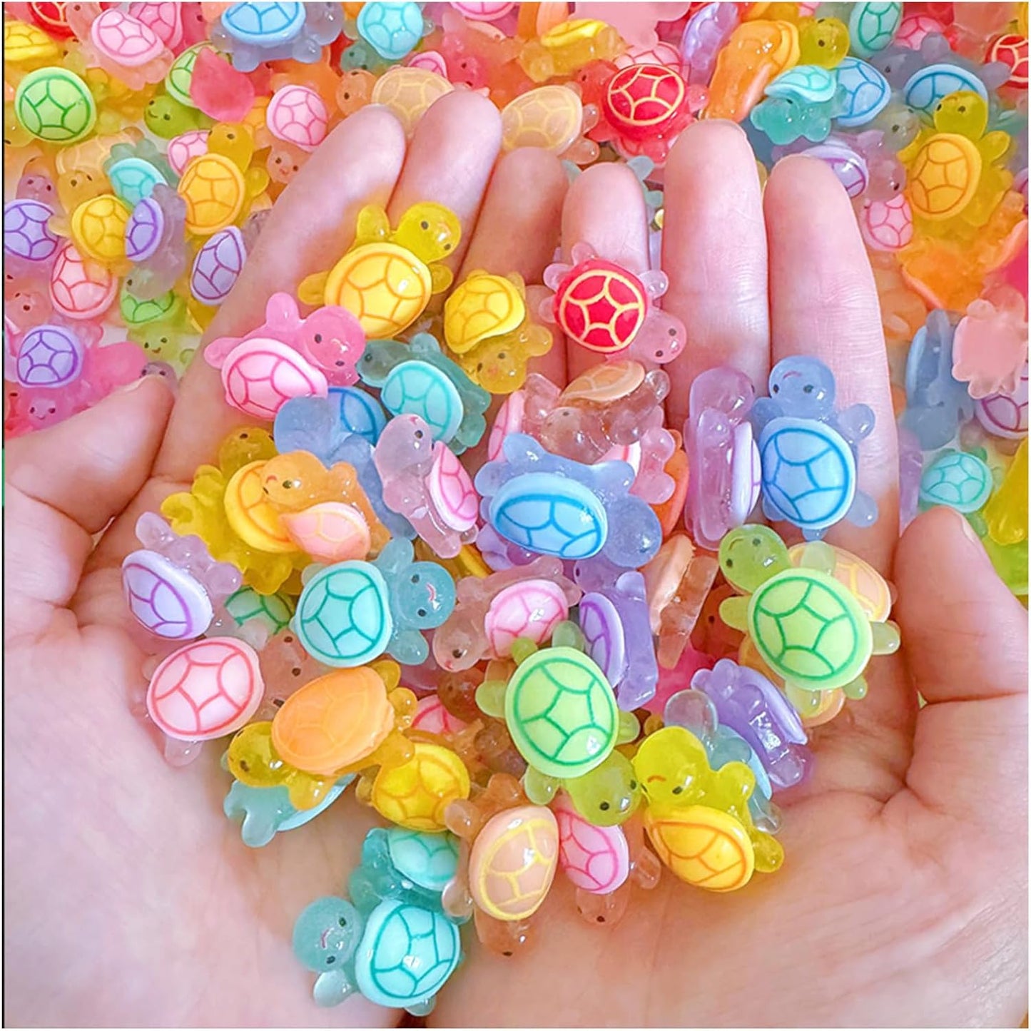 100 Pcs Small Glow in The Dark 3D Resin Turtles Miniature Garden Figurines,Accessories for Decorating DIY Dollhouse Fish Tank Fridge Wall Art, Safe, Durable, Non Fading 10 Colors-VerdiqueGarden