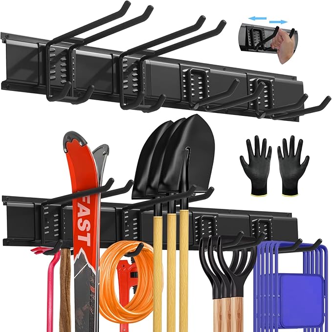 Garage Storage, Garage Organization, Garage Tool Organizer Wall Mount, Garden Tool Organization and Storage 32.1 Inches, Max 300lbs Adjustable Metal Hooks, Hangers Garden Yard Tool Rack,-VerdiqueGarden