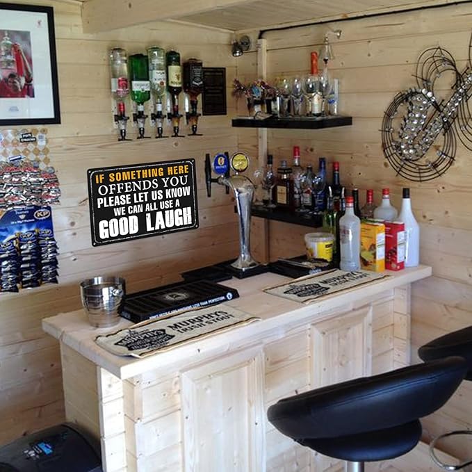 Funny Bar Sign Vintage Metal Tin Signs Man Cave Decor Bar Signs For Home Bar Garage Accessories For Men If Something Here Offends You Please Let Us Know We Can All Use A Good Laugh Sign Kitchen Signs-VerdiqueGarden