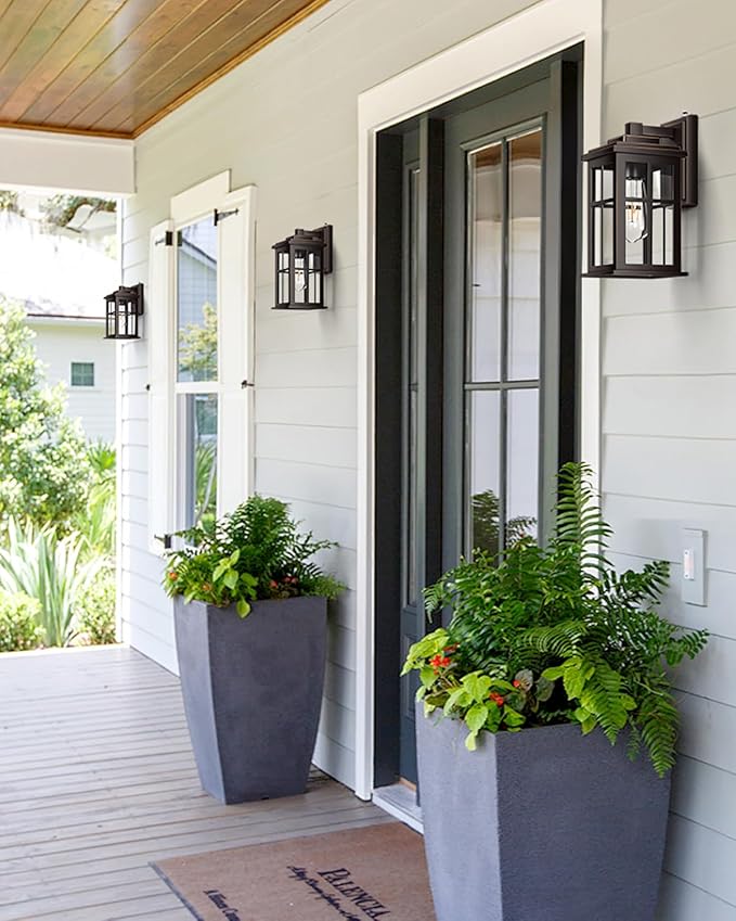 Dusk to Dawn Outside Lights for House, Oil Rubbed Bronze Anti-Rust Aluminum Exterior Lighting Fixtures, Easy-to-Install Waterproof Modern Outdoor Wall Light for Porch, Garage, Front Door-VerdiqueGarden