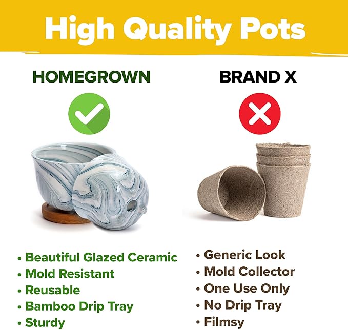 HOME GROWN Deluxe Succulent & Cactus Seed Grow Kit - Complete Indoor Plant Kit with Cactus Seeds, Potting Soil, Ceramic Pots, Drip Trays, and Grow Guide for Plant Enthusiasts-VerdiqueGarden