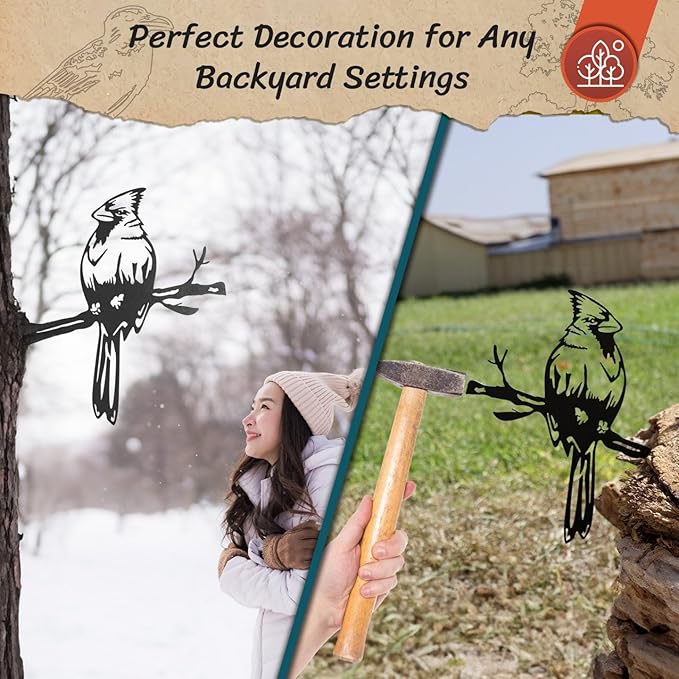 Renovatio Metal Bird Decor – Stylish Decoration for Yard & Garden – Perfect Outdoor Yard Art – 12 Gauge Thick Steel – Ideal Backyard Decor & Bird Ornaments – Cardinal Bird (Black)-VerdiqueGarden