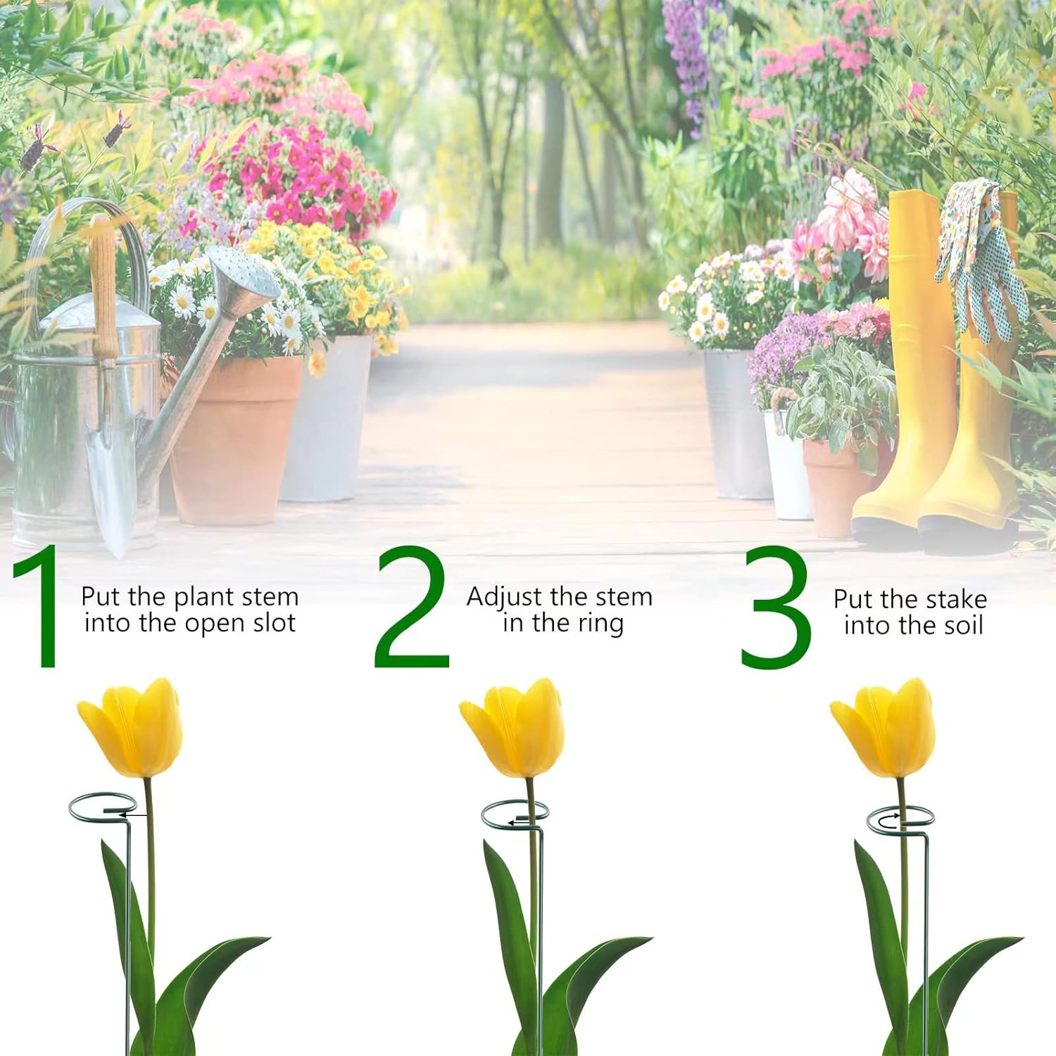 12 Pack 18 Inch Plant Support Stakes, Metal Single stemmed Flower Support Hoops，Garden Plant Stakes Plant Prop for Amaryllis Orchid Lily Rose Peony Tomatoes Gladiolus-VerdiqueGarden