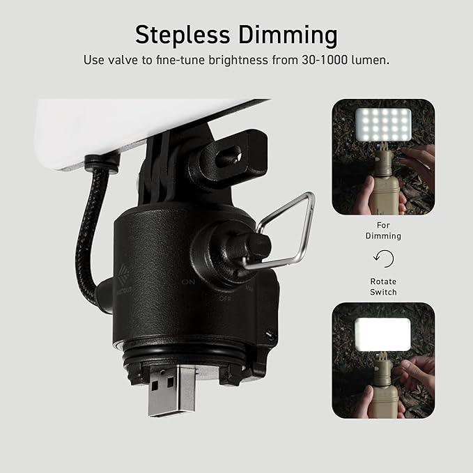 ELECOM NESTOUT Outdoor Camping LED Panel Flashlight w/Mini Tripod, Dimmable USB Powered LED Light, IP44 Water Dust Resistant, 30-1000 Lumen, Portable Lantern for NESTOUT Power Bank, Black (Flash-1)-VerdiqueGarden