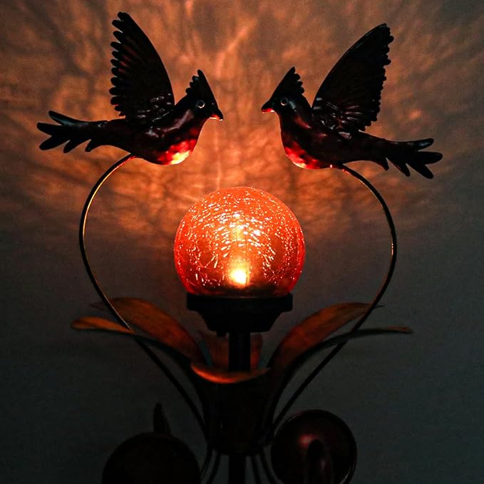 VCUTEKA Cardinal Solar Lights Outdoor Metal Garden Stake Waterproof Crackle Glass Globe Garden Decor Cardinal for Pathway, Lawn, Patio, Yard-VerdiqueGarden