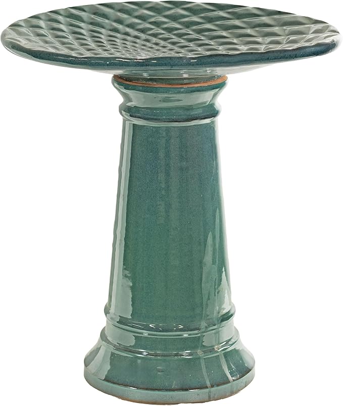 Sunnydaze Rennes Outdoor Ceramic Bird Bath - 22.5" H - UV- and Frost-Resistant - Glazed Bowl and Pedestal with Turquoise Finish-VerdiqueGarden