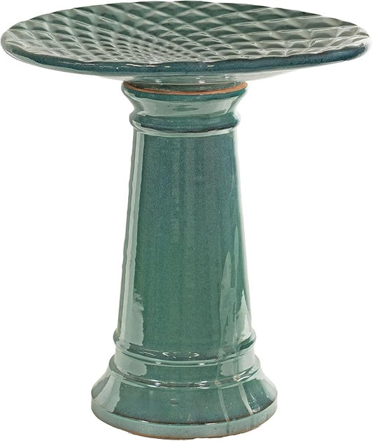 Sunnydaze Rennes Outdoor Ceramic Bird Bath - 22.5" H - UV- and Frost-Resistant - Glazed Bowl and Pedestal with Turquoise Finish-VerdiqueGarden