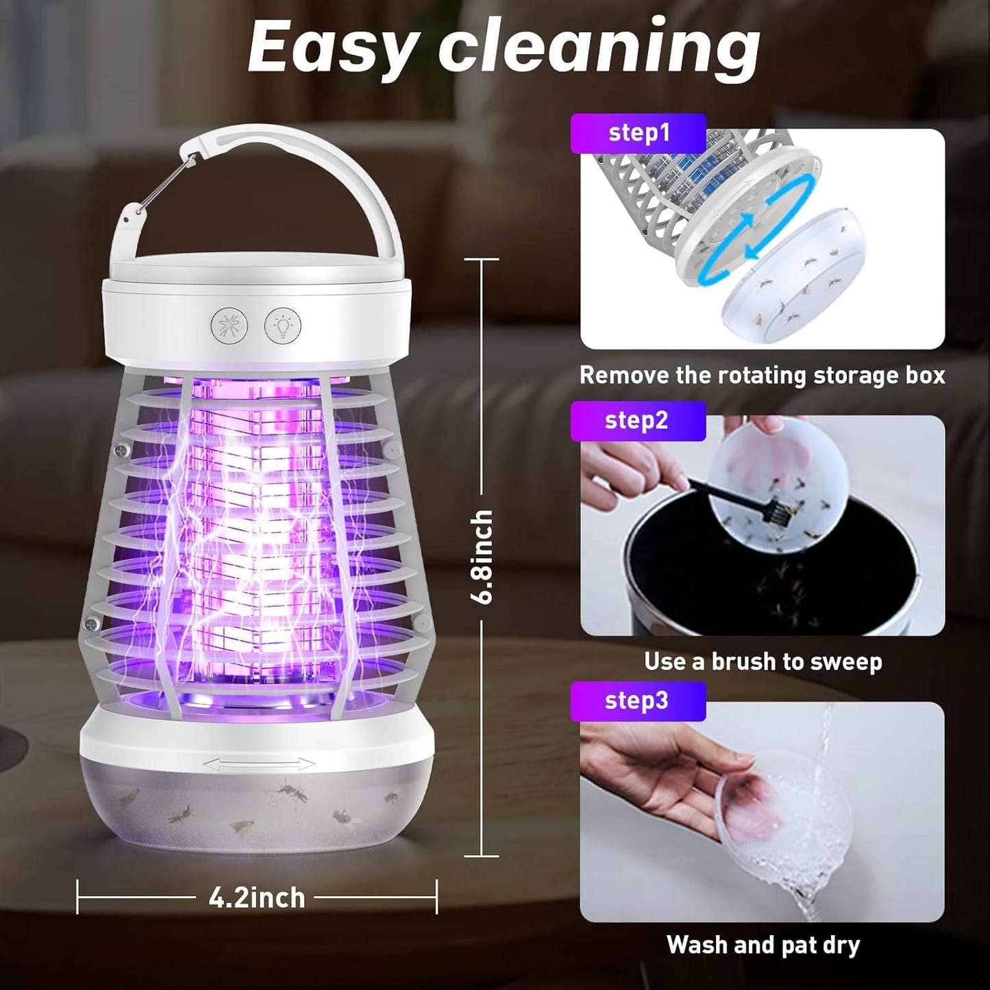 Upgraded Fly Traps,3 in 1 Bug Zapper Outdoor & Indoor, Electric Mosquito Killer Lamp with 2000V Grid & On/Off Switch, Mosquito Traps for Kitchen, Patio, Backyard, and More (White)-VerdiqueGarden