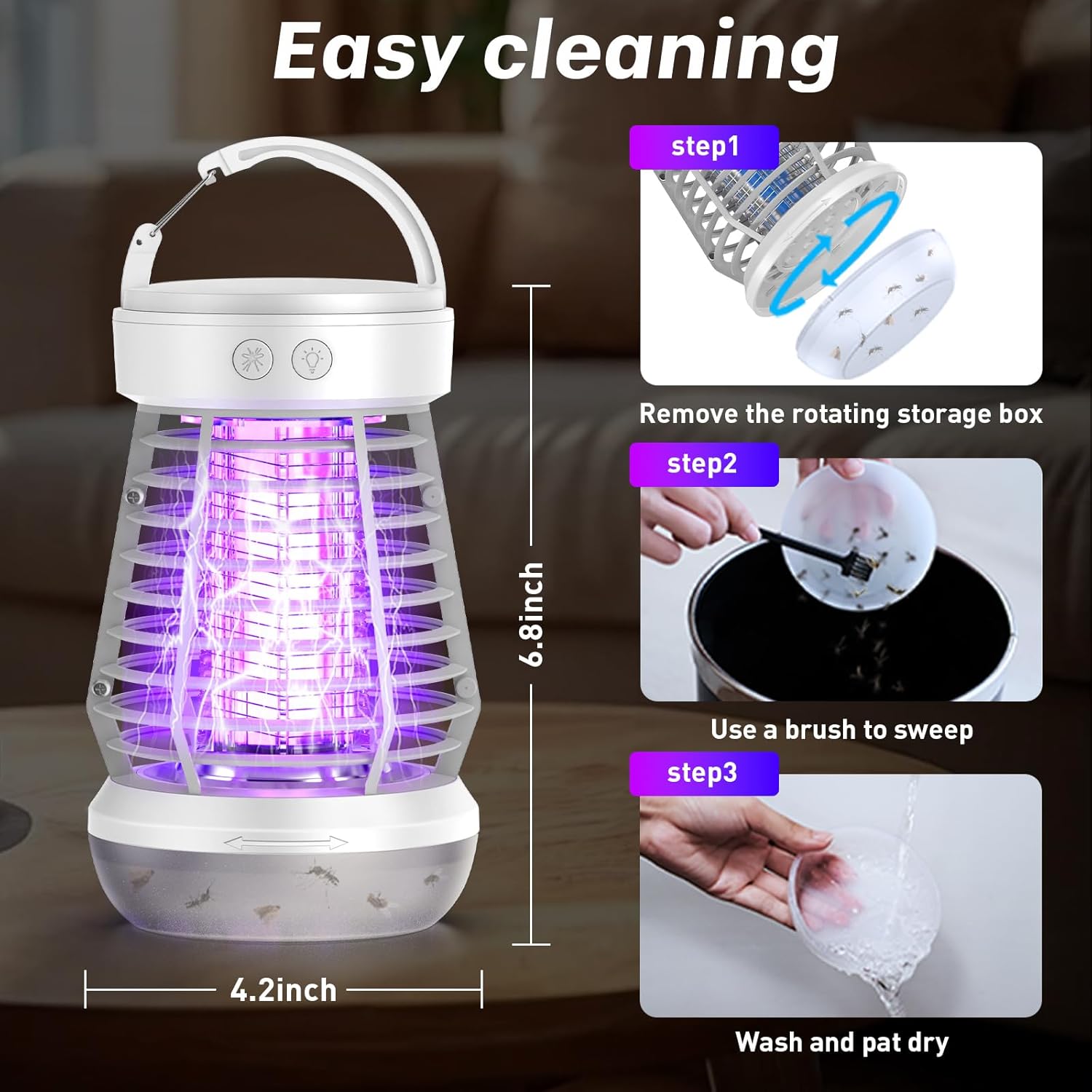 Upgraded Fly Traps,3 in 1 Bug Zapper Outdoor & Indoor, Electric Mosquito Killer Lamp with 2000V Grid & On/Off Switch, Mosquito Traps for Kitchen, Patio, Backyard, and More (White)-VerdiqueGarden