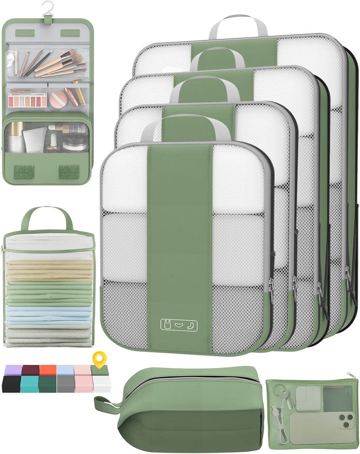 8 Set Compression Packing Cubes for Travel Essentials,Compressible Expandable Packing Cubes for Suitcase,OlarHike Luggage Organizer Bags for Travel,Handy Helper for Organizing Clothes(Matcha Green)-VerdiqueGarden