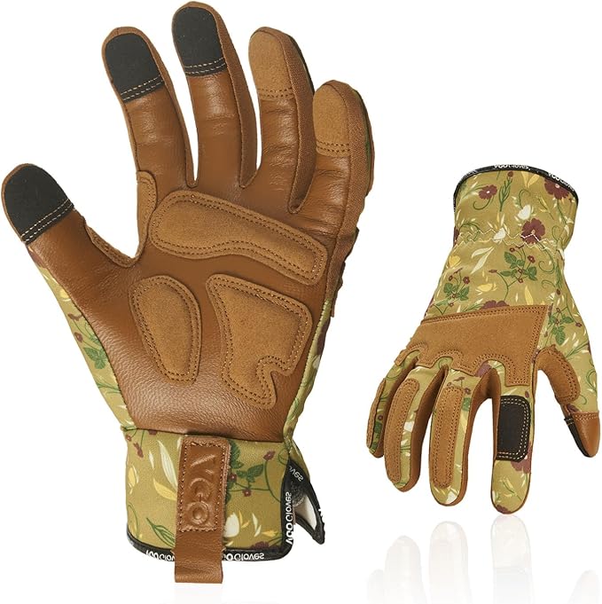 Vgo... 1Pair Gardening Gloves for Women, Goatskin leather Thorn Proof Working Gloves for Weeding, Digging, Raking, Pruning and Planting,Touchscreen (M,Light Green,GA7471)-VerdiqueGarden