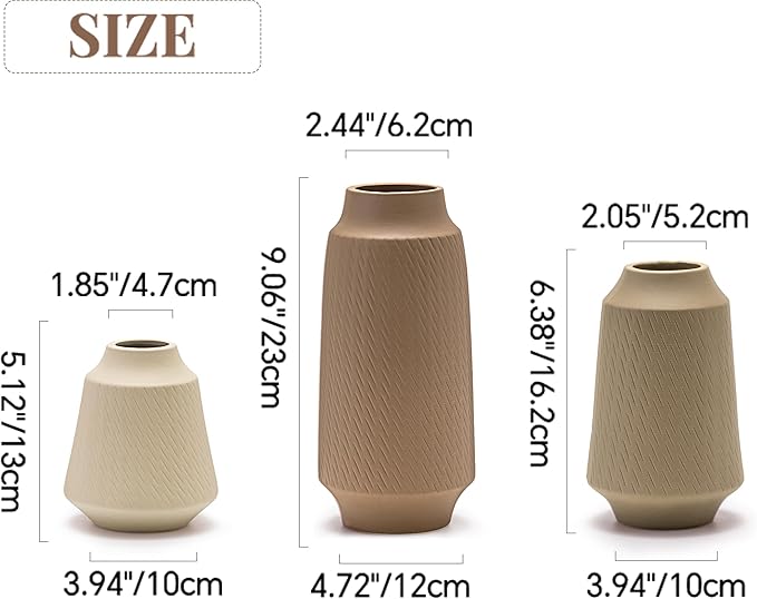 Ceramic Vase Set of 3, Modern Multicolor Pattern Flower Vases for Home Decor, Office, Centerpieces, Boho Farmhouse Style (Khaki/Brown/Beige)-VerdiqueGarden