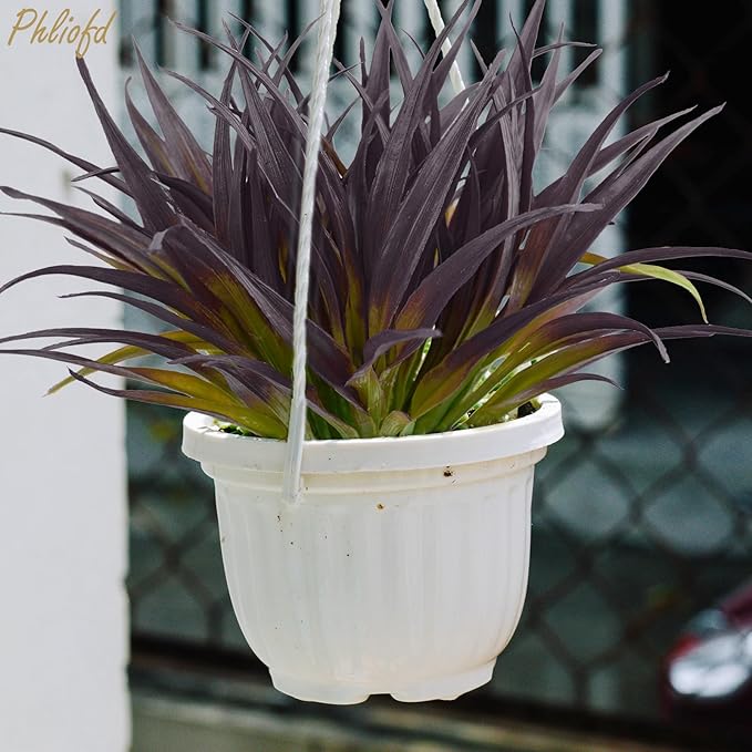 6Pcs Artificial Grass Fake Grass Plants 17.3in Outdoor Plants UV Resistant Faux Greenery Stems for Home Window Garden Office Patio Pathway Front Porch Halloween Décor Light Green & Purple-VerdiqueGarden