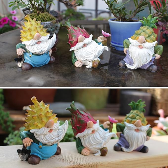 3 PCS Funny Garden Gnome Statues, Creative Resin Dwarf Sculptures, Outdoor Yard Decor, Gnomes Tree Faces for Lawn, Patio, Porch, Miniature Fairy Garden Accessories, Novelty Gift for Indoor/Outdoor Use-VerdiqueGarden