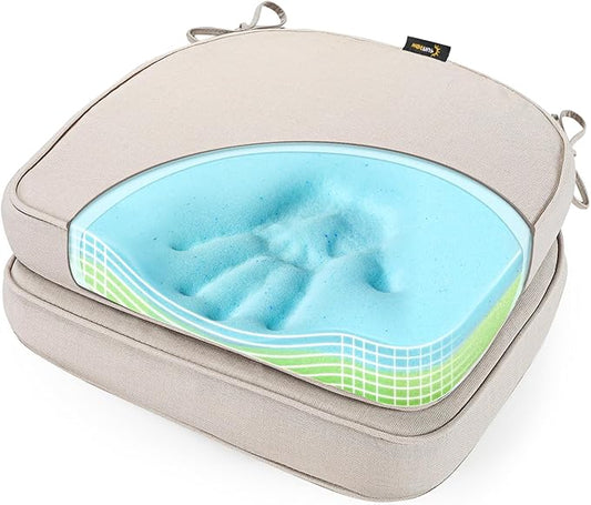 SUNROX Gel Memory Foam Chair Cushions, FadeShield Water-, Stain-Resistant Durable Reversible Seat Cushion Pads with Ties for Indoor/Outdoor Kitchen Dining Office, 19"x19", Set of 2, Cream-VerdiqueGarden