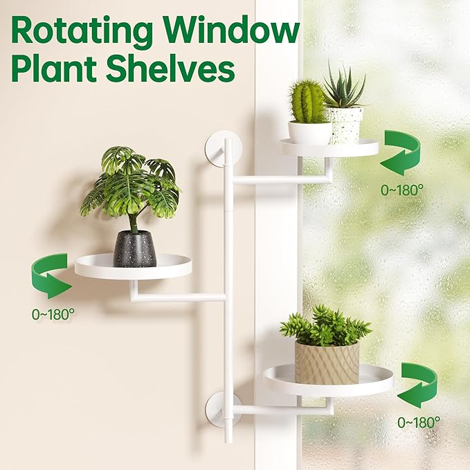Rotating Window Plant Shelves, 3-Tier Metal Plant Shelf Indoor, White Plant Stand, Plant Rack for Wall Planters for Plants¡ê?Window Sill Gifts for Plant Lovers-VerdiqueGarden