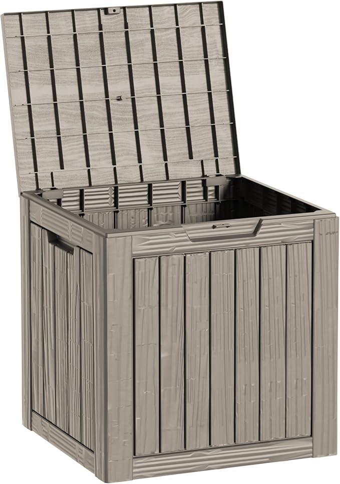 30 Gallon Waterproof Deck Boxes for Outdoor - Compact Resin Patio Storage Boxes, Pool Storage Bin with Lock for Cushions & Tools, UV-Resistant, Slate Grey-VerdiqueGarden