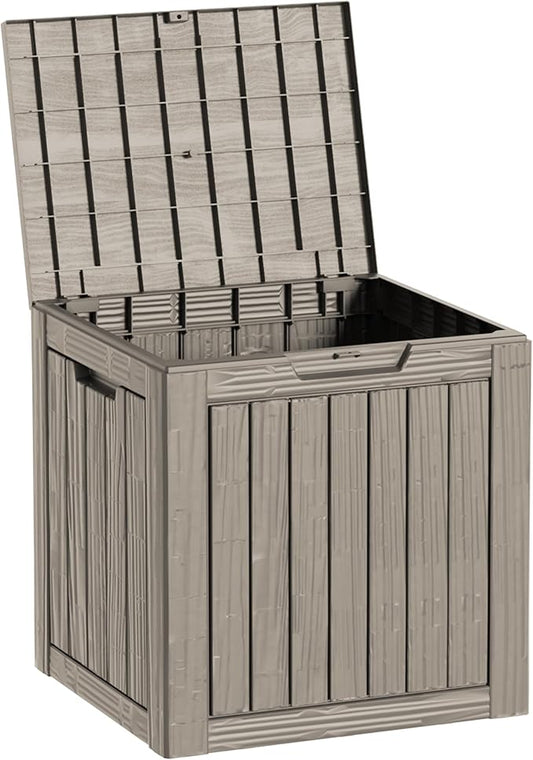 30 Gallon Waterproof Deck Boxes for Outdoor - Compact Resin Patio Storage Boxes, Pool Storage Bin with Lock for Cushions & Tools, UV-Resistant, Slate Grey-VerdiqueGarden