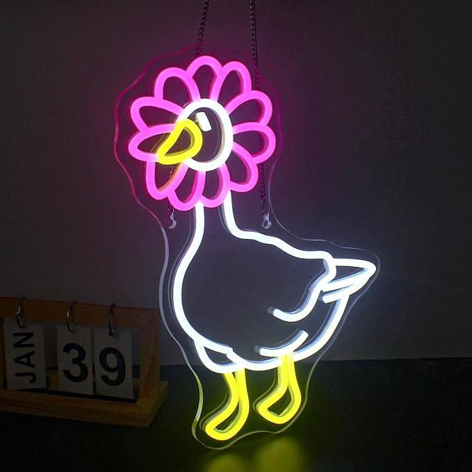 Duck Neon Sign Pink Daisy Duck Neon Signs for Wall Decor,USB Connectivity Dimmable Flower Duck Neon Light Signs for Bedroom Living Room Kids Room Apartment Home Bar Birthday Party-VerdiqueGarden