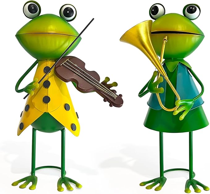 HONGLAND Frog Metal Yard Art - Metal Frog Outdoor Statue - Frog Garden Decorations - 3D Frog Figurine - Christmas Holiday Lawn Patio Yard Garden Decor Gardening Gifts for Women (Violin)-VerdiqueGarden