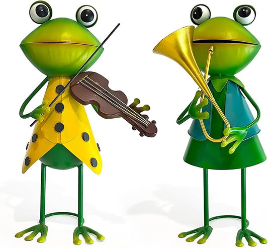 HONGLAND Frog Metal Yard Art - Metal Frog Outdoor Statue - Frog Garden Decorations - 3D Frog Figurine - Christmas Holiday Lawn Patio Yard Garden Decor Gardening Gifts for Women (Violin)-VerdiqueGarden