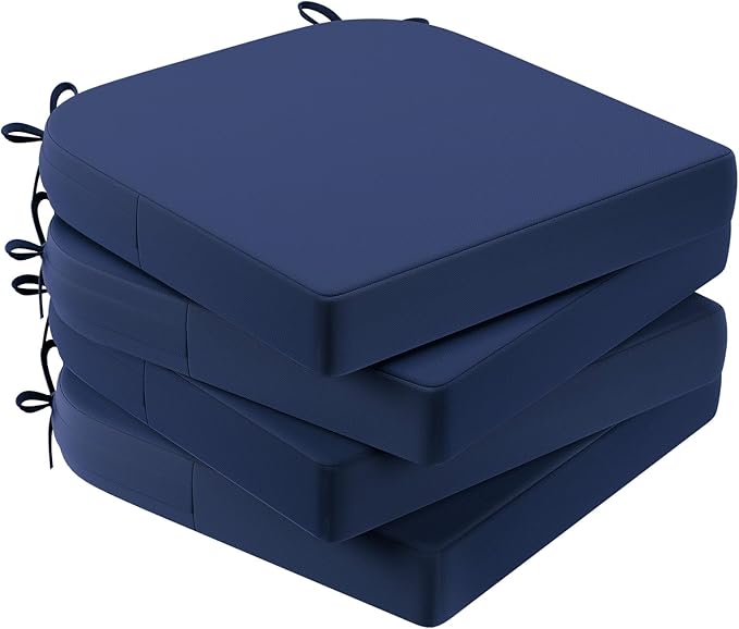 AAAAAcessories Outdoor Seat Cushions for Chairs, Waterproof, Fade-Resistant Patio Furniture Replacement Cushions, 17" x 16" x 2", Set of 4, Navy Blue-VerdiqueGarden