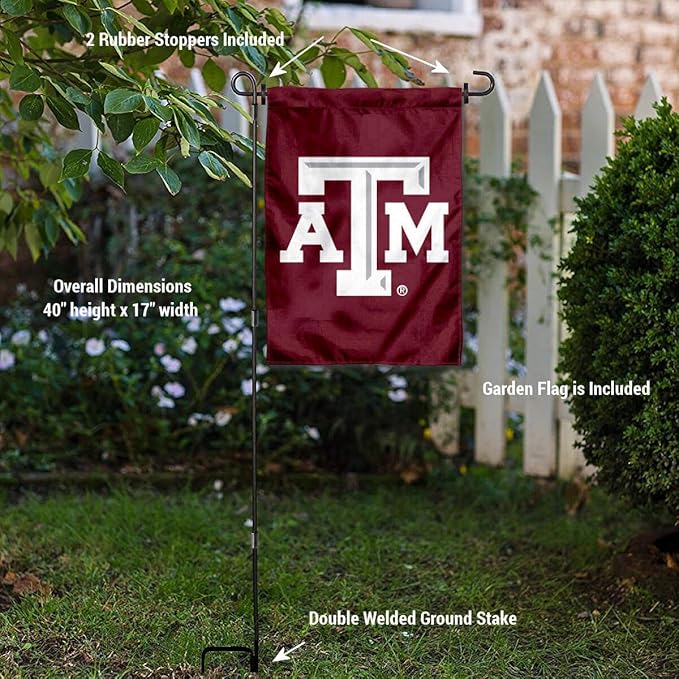 College Flags & Banners Co. Texas A&M Aggies Garden Flag with Pole Stand Holder-VerdiqueGarden