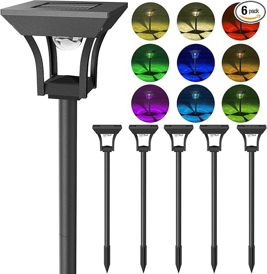 CINOTON 6 Pack RGBCW Solar Pathway Outdoor Lights, 3 Lighting Modes Solar LED Garden Light, IP65 Waterproof Outside Solar Powered Landscape Lighting for Patio Walkway Yard Driveway RGB/Warm/Cold White-VerdiqueGarden