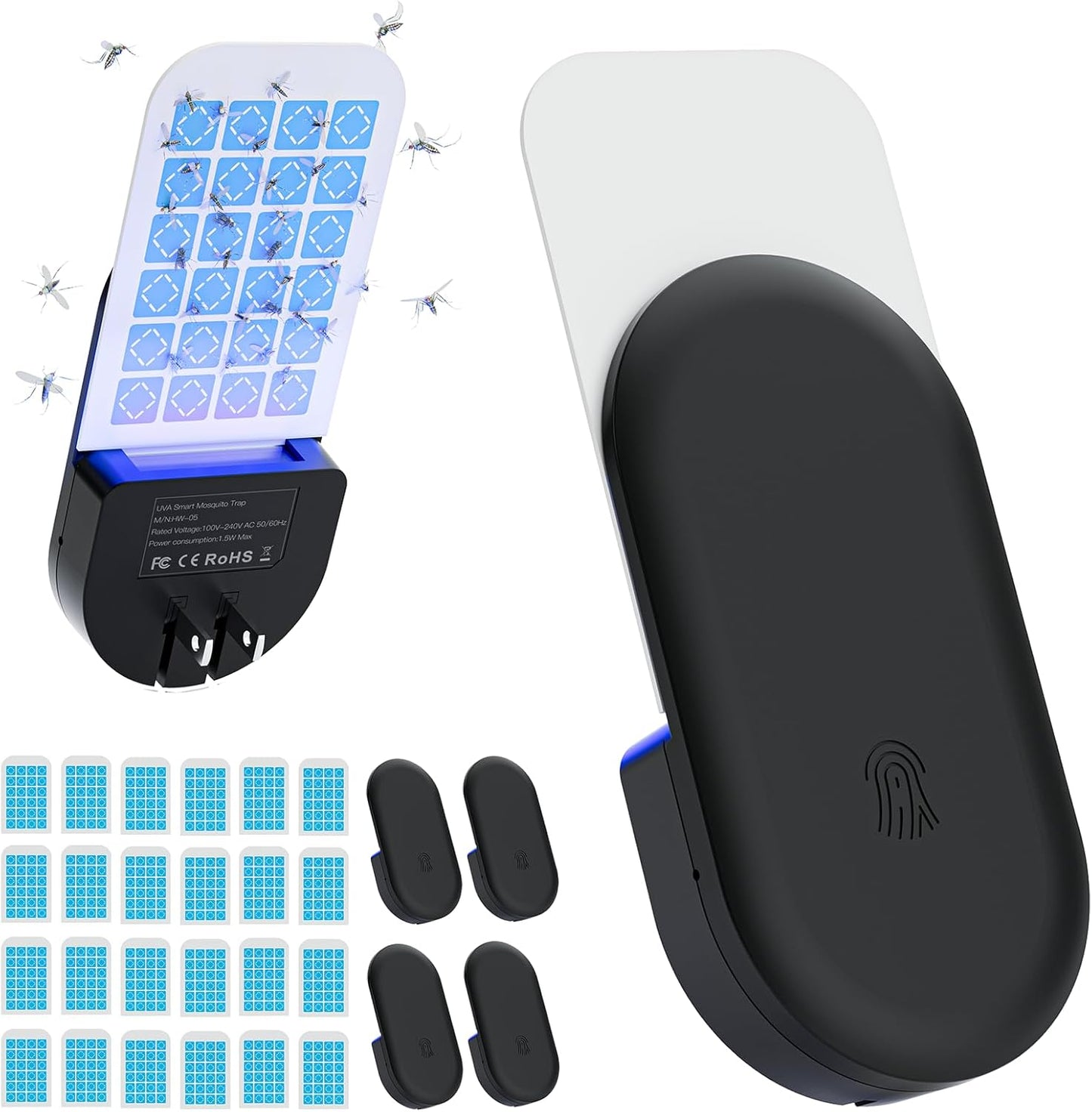 Flying Insect Trap, 2 in 1 Indoor Plug-in Fruit Fly Trap, 4 Trap Black and 24 Glue Cards, Fruit Fly Traps for Gnat, Moth, Mosquito, Suitable for Every Part of The Home-VerdiqueGarden