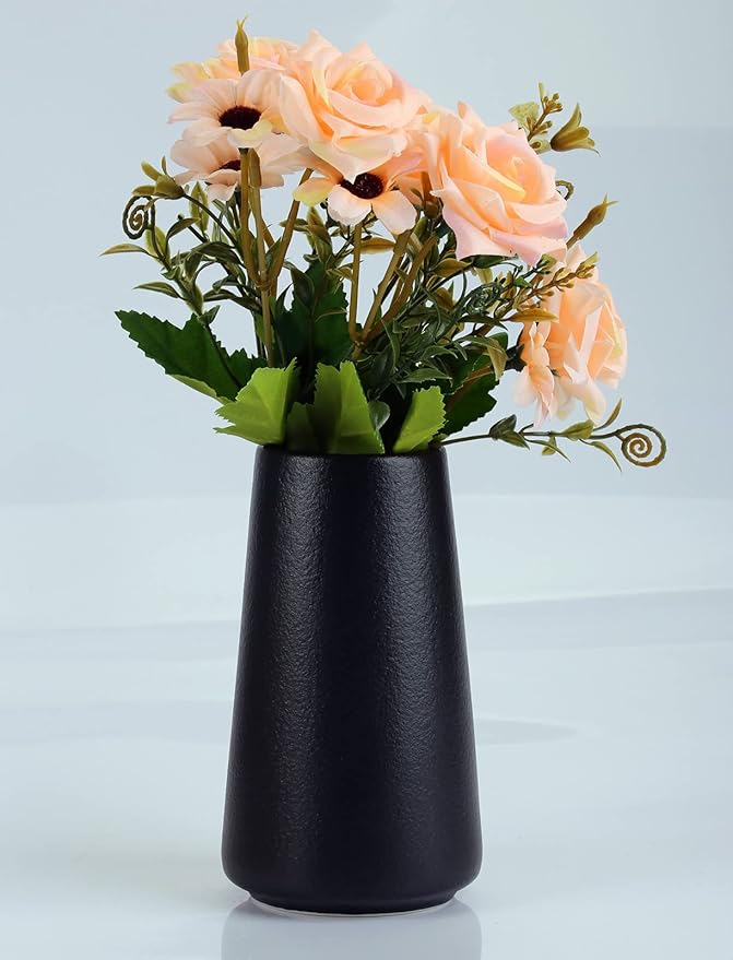 Simple Vase for Flowers Plants, Matte Vases for Modern Table Shelf Home Decor Wedding Boho Decor, 6" H Frosted Elegant Ceramic Vase for Pampas Grass Fluffy Stem Bouquet Lavender Flowers (Black, 2)-VerdiqueGarden
