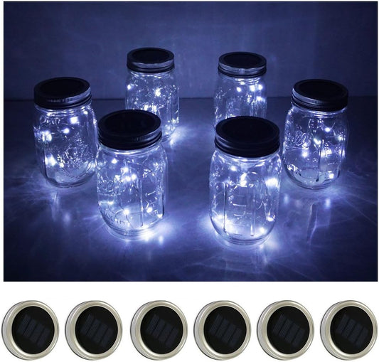 Decorman Solar Mason Jar Lid Lights, 6 Pack 10 LED Waterproof String Fairy Star Firefly Jar Lids Lights for Patio Garden Yard Lawn Party Wedding Christmas Decoration(Jars & Hangers Not Included)-VerdiqueGarden