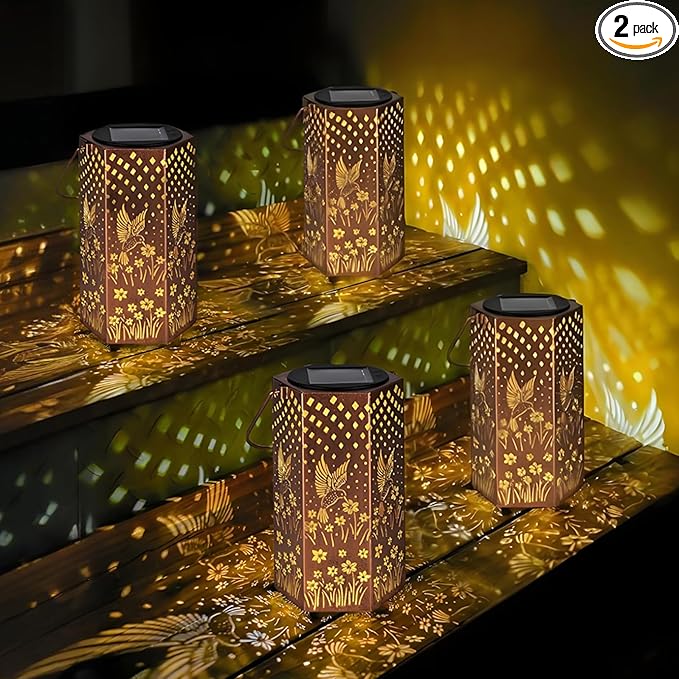 4 Pack Hummingbird Solar Lanterns Outdoor Waterproof - Birthday Gifts for Women, Men, Mom, Solar Lights Outdoor Hanging Garden Decor for Outside, Patio, Outdoor, Yard, Lawn, Balcony-VerdiqueGarden