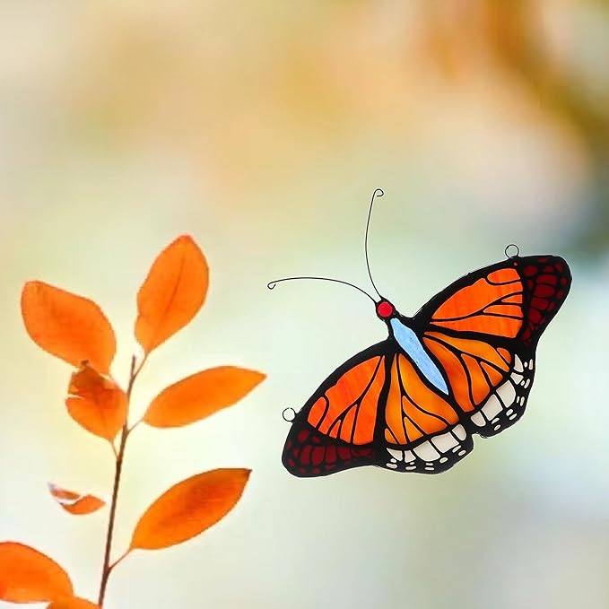 Stained Glass Window Hangings Butterfly Tiffany Style Butterfly Suncatcher for Window Hanging Suncatchers Handcrafted Ornament (Yellow)-VerdiqueGarden