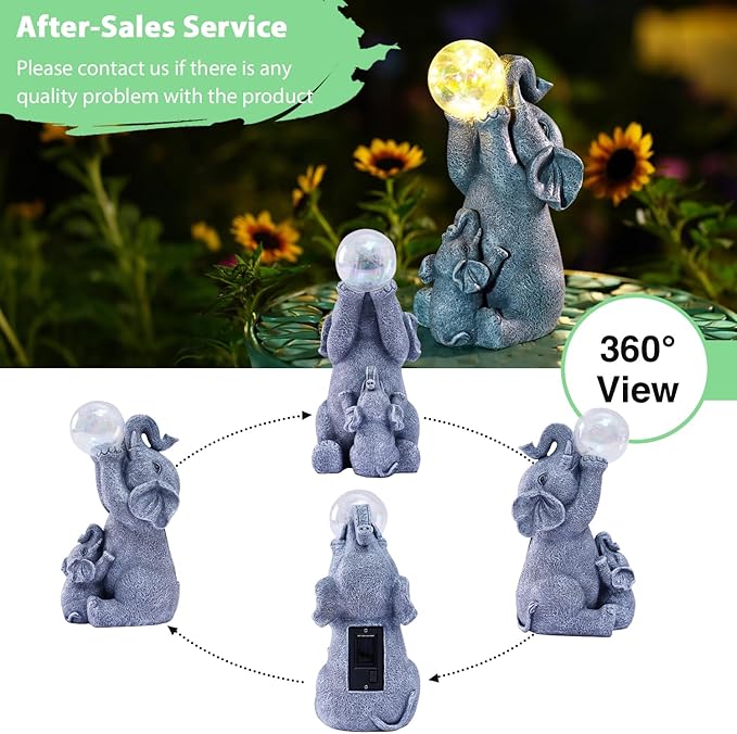 Goodeco Solar Elephant Statue - Outdoor Decor with LED Lights - Grey Resin - Ideal Gift for Elephant Lovers & Garden Enthusiasts-VerdiqueGarden