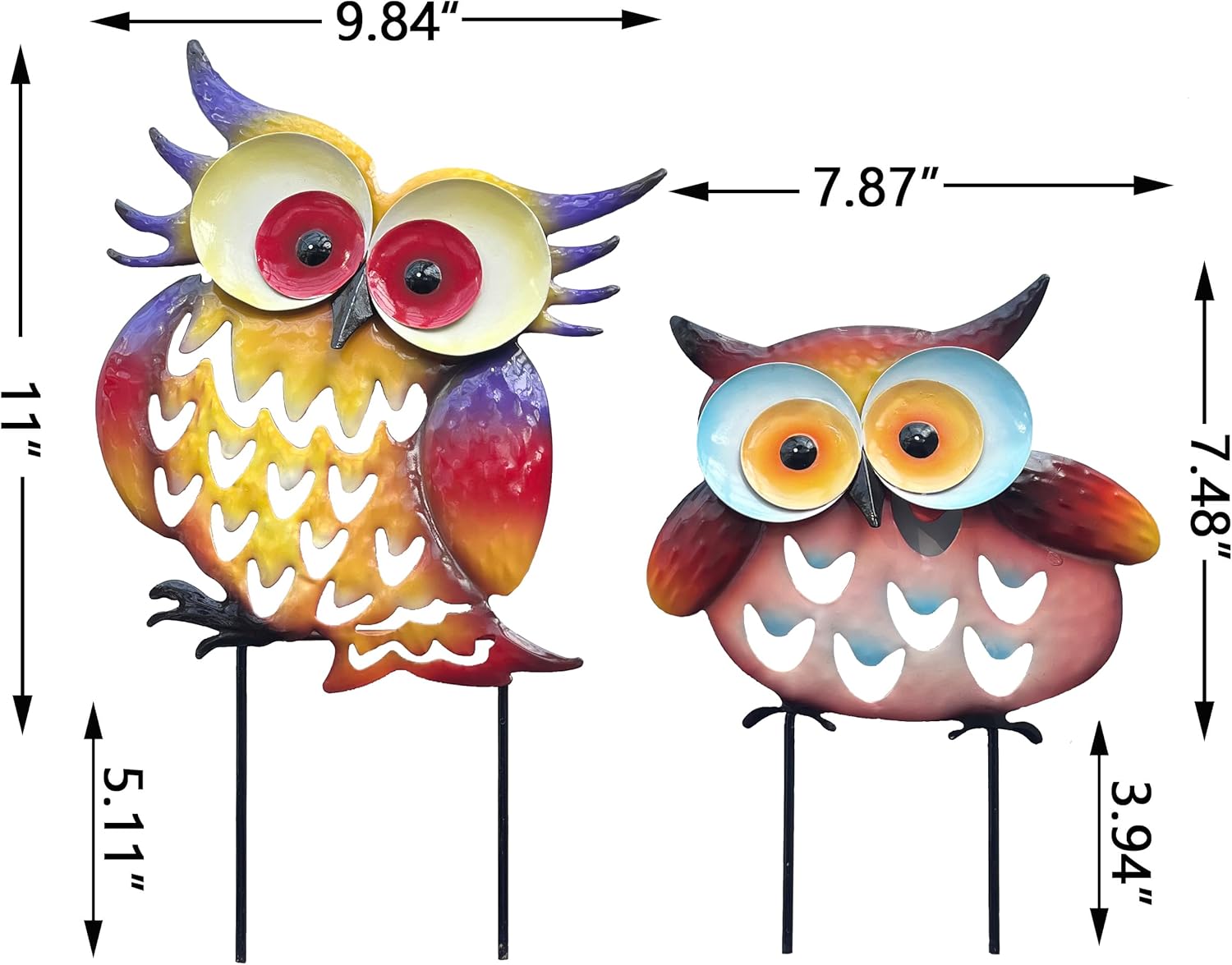 Pack of 2 Metal Fresh Color Owl Garden Statues Silhouette Couple Stakes Decorative Outdoor Animal Sculptures for Yard Décor and Lawn Ornaments-VerdiqueGarden