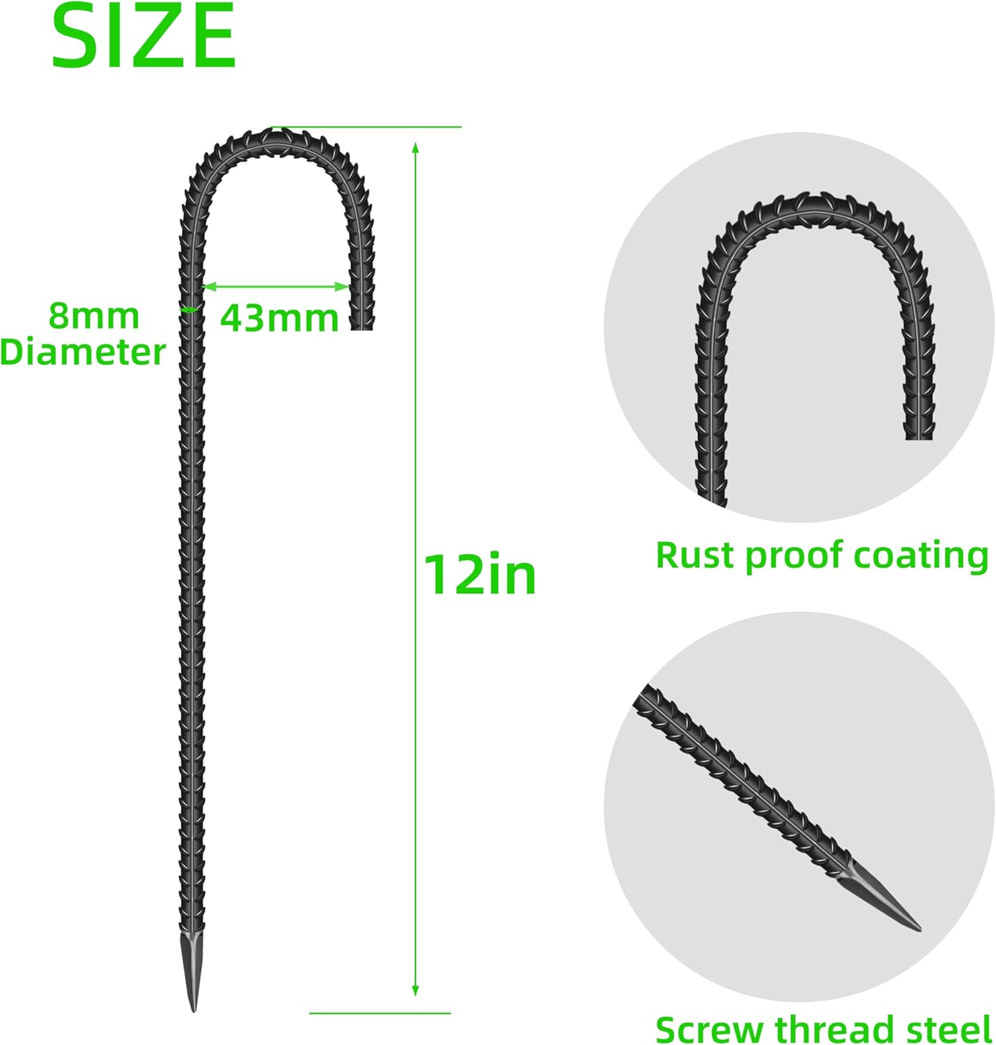 36 Pieces 12-Inch Garden Ground Stakes Galvanized Steel J Shape Hook Rebar Stake - Heavy Duty Anchors for Tents, Position Kits,Fences, and Trampolines-VerdiqueGarden