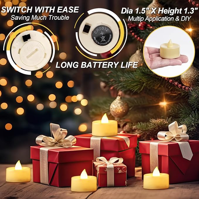 BEICHI Flameless Candles, 24Pack Battery Operated Candles, LED Tea Lights Candles Battery Operated, Flickering Fake Candles for Wedding Party Home Decor- Warm White, Ivory Base-VerdiqueGarden