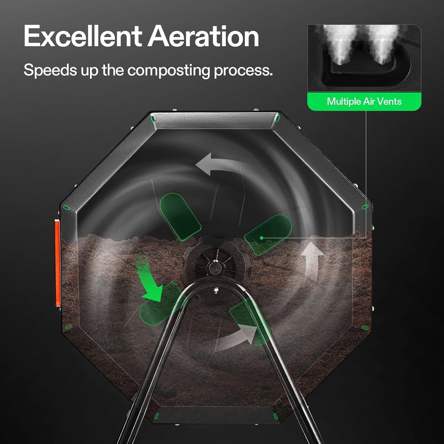 VIVOSUN Outdoor Tumbling Composter Dual Rotating Batch Compost Bin, 43 Gallon Orange Door-VerdiqueGarden