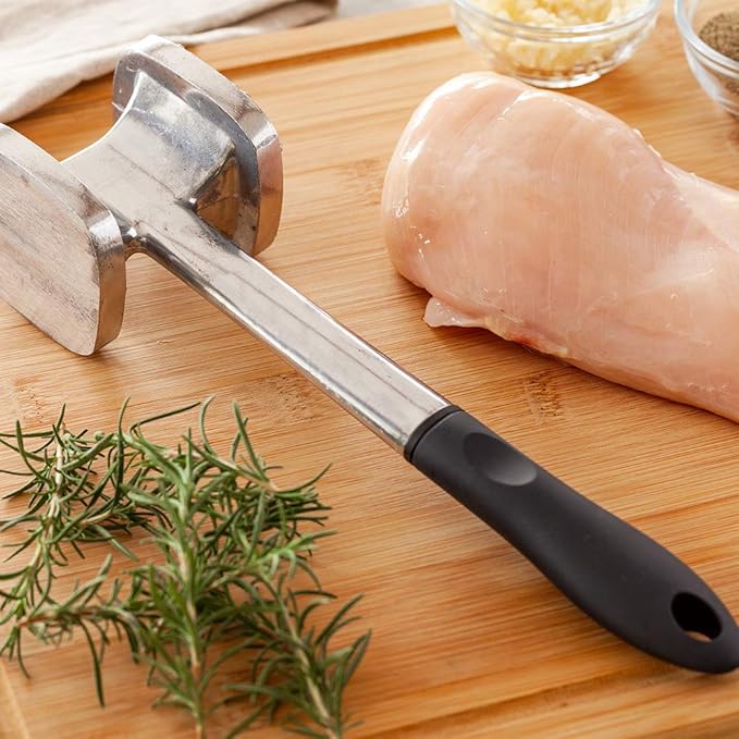 Restaurantware Met Lux Meat Tenderizer 1 Double-Sided Meat Mallet - Textured Surface Smooth Surface Aluminum Meat Pounder Ergonomic Handle For Tenderizing Steak Or Poultry-VerdiqueGarden