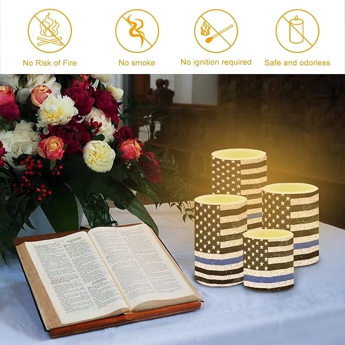 Flameless LED Candles Electric Candles with Remote Timer Control Long Lasting Tealights Fake Candles Set of 4, for Independence Day Party Decoration for July Fourth, American Flag Blue-VerdiqueGarden