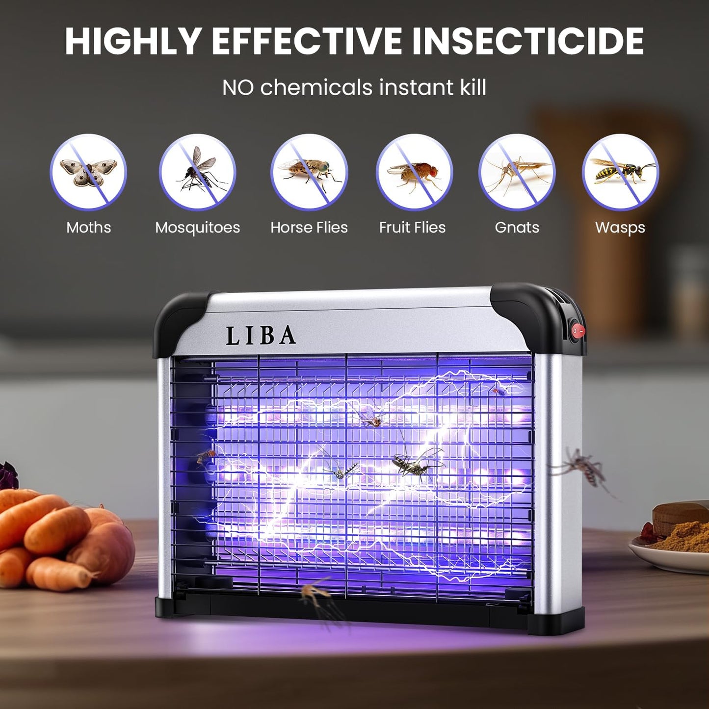 LiBa LED Indoor Bug Zapper, Electric Mosquito Killer Fly Zapper with Dual UV Wavelength Attraction, High Voltage Fly Trap Mosquito Trap Over 10-Year Lifespan LED Bulbs Light, Safe for Kids/Pets-VerdiqueGarden