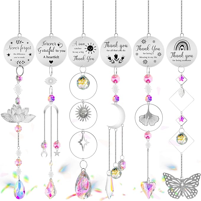 6 Pcs Thank You Gifts for Women Crystal Suncatcher Thank You with Engraved Message Hanging Sun Catcher Ornament for Windows Friend Teacher Coworkers Appreciation Christmas Gratitude Gift-VerdiqueGarden