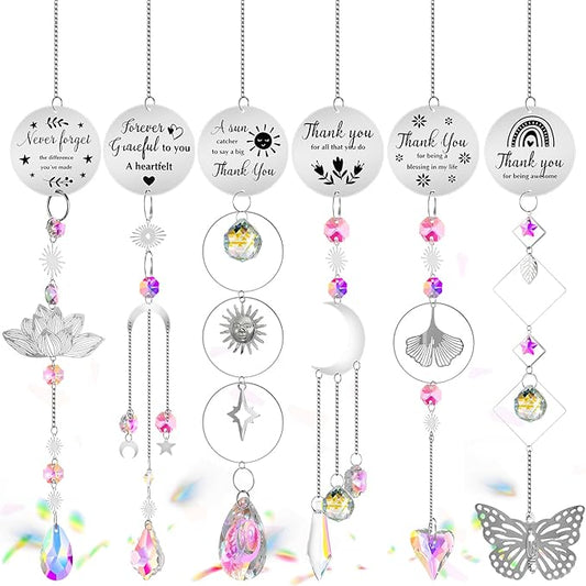 6 Pcs Thank You Gifts for Women Crystal Suncatcher Thank You with Engraved Message Hanging Sun Catcher Ornament for Windows Friend Teacher Coworkers Appreciation Christmas Gratitude Gift-VerdiqueGarden