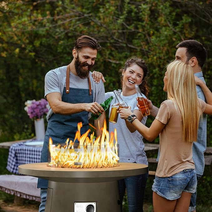 COSIEST 31.5-inch Round Fire Pit, Magnesium Oxide Outdoor Propane Fire Table, CSA Certified, 40,000 BTU Stainless Steel Burner, Free Lava Rocks, Fits 20lb Tank Inside-VerdiqueGarden