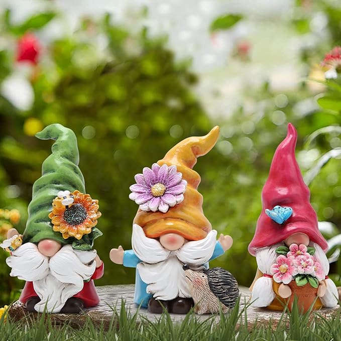 Hodao Set of 3 Spring Gnome Decorations Flower Gnomes Ornaments Decor Summer Gnomes Figurines Spring Gnomes for Outdoor Garden Decor Spring Birthday Gifts for Mom, Women, Grandma (Multicolor)-VerdiqueGarden
